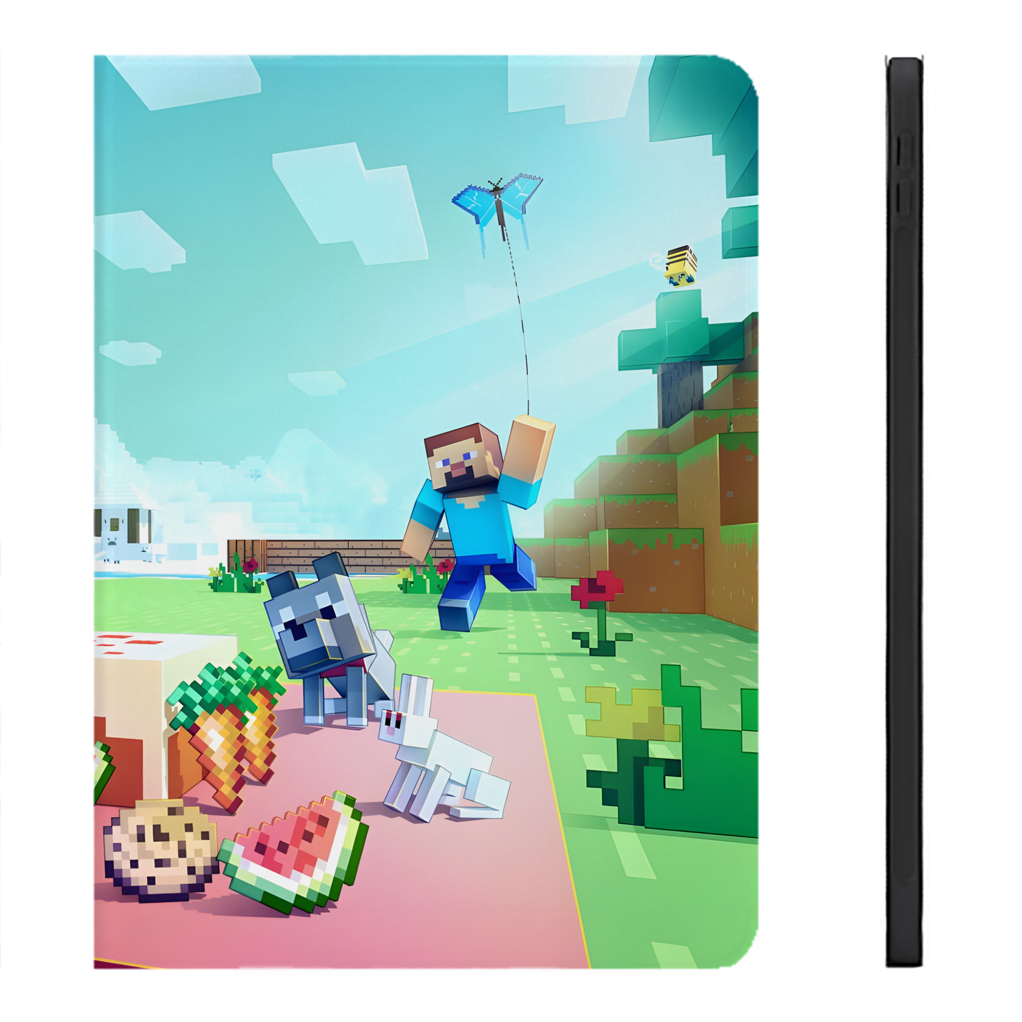 （画像用） マインクラフト ブロックの世界 Minecraft MC Block world IPadケース ペンホルダー付き ブックスタイルデザイン